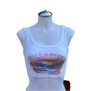 Billabong White Pink Graphic Crop Tank Top